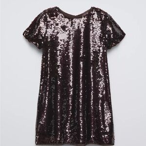 Zara Girls Sequin Party Dress, Brown, Sz 10, NEW